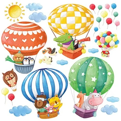 Image of DECOWALL DS 8006 Animal Hot Air Balloons (Small) Kids Wall Stickers Decals Peel and Stick Removable for Nursery Bedroom Living Room Art murals Decorations