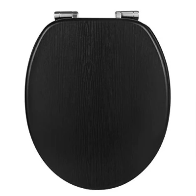 Image of WOLTU Wooden Toilet Seat, Soft Close WC Seat with Strong Hinge Ideal for Standard Black
