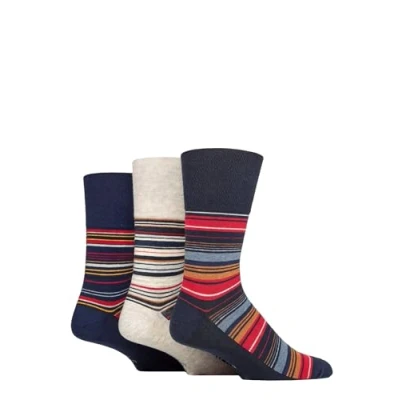 Image of Mens 3 Pair Gentle Grip Cotton Argyle Patterned and Striped Socks Cabana Ocean Blue 6 11