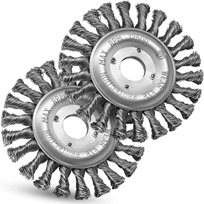 Image of S&amp;R Round Brush Set 125 x 22.2 mm 2 Piece Braid with Robust Braided Wire Bristles, Disc Brush, Steel Long Life for Angle Grinder