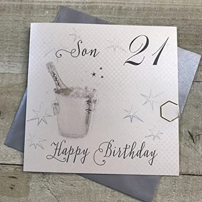 Image of WHITE COTTON CARDS 21 Son Happy, Handmade 21st Birthday Card (Champagne Bucket)