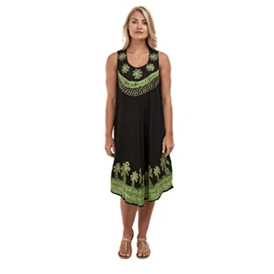 Image of Magritta Women Plus Size Sleeveless Tie dye Beach Summer Knee Length Sundress (One (12 24) UK, Black Green)