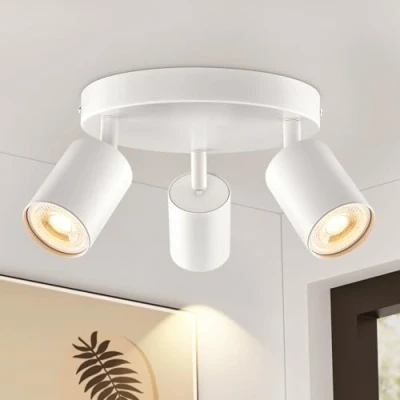 Image of Spotlights Ceiling Lights 3 Way White, GU10 LED Spotlight Rotatable Round, Modern Metal Spot Light Fitting, for Hallway Kitchen Bedroom, Bulb not Included