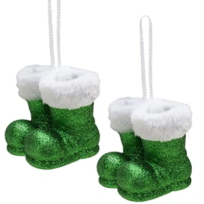 Image of Christmas Concepts® Pack of 210cm Glitter Hanging Santa Boots With White Fur Trim Tree Trims/Baubles (Emerald Green)