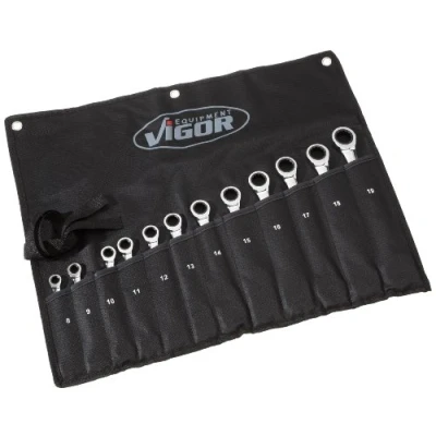Image of HAZET Ratchet Ring Spanner Set, Long Design, 12 piece, With Roll Up Case