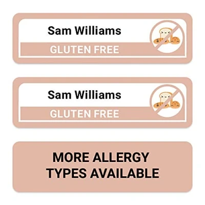 Image of 36 x No Iron Medium Personalised Stick On Waterproof Washable Allergy Name Labels Great for Clothes, School Uniform, Equipment, Shoes and Much More. School, Nursery, Day Care, Hospital (Gluten)
