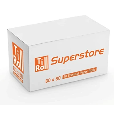Image of 80 x Thermal Till Roll Epos Receipt Paper 1 Box 20 Rolls 12.7mm Core 80x78 Fit Epson TM T20
