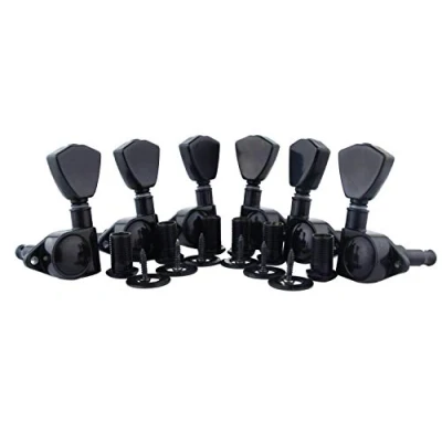Image of Guyker Guitar Machine Heads (3L + 3R Handed) 1:21 Sealed Tuners Tuning Key Pegs with Trapezium Handle Replacement for Electric, Folk or Acoustic Guitars Black, GK 104B