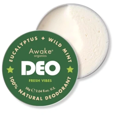 Image of Awake Organics DEO Natural Plastic Free Deodorant Balm Fresh Vibes Eucalyptus &amp; Wild Mint Aluminium Bicarb Vegan Made in England 58g