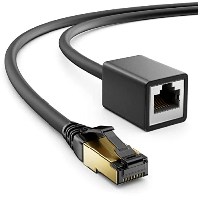 Image of deleyCON 10 m CAT8.1 RJ45 Extension Patch Cable Network 40 GBit/s 2000 MHz S/FTP Copper PiMF 1x Connector 1 x Socket for Ethernet LAN Gaming Streaming Black