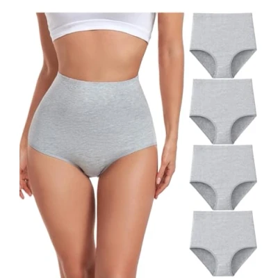 Image of wirarpa Women&#039;s Cotton Knickers Super High waisted Briefs Ladies Underwear Full Coverage Panties Grey 4 Pack M