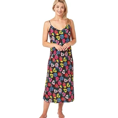 Image of Indigo Sky Samsara Long Satin Chemise Nightdress, Yellow Floral, 12 14