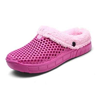 Image of Men&#039;s Women Winter Warm Slippers Clogs Slip On Garden Fur Lined Slipper Shoes Rose 6 UK