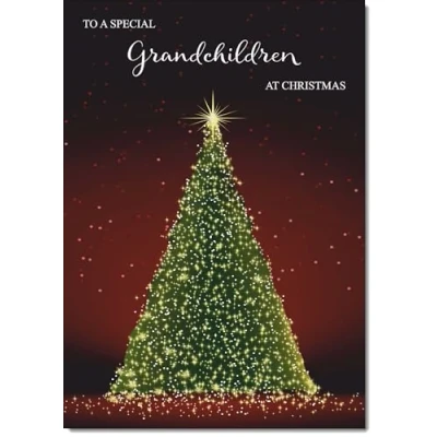 Image of doodlecards Grandchildren Christmas Card Green Tree Medium Size for with Plain Envelope