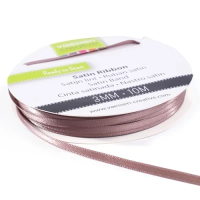 Image of Vaessen Creative Satin Ribbon, Milk Chocolate Brown, 3mm x 10m Double Sided Shine for Card Making, Scrapbooks, Gift Wrapping and Other Craft Projects