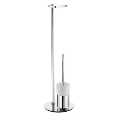 Image of Smedbo FK312P Outline Toilet Roll Holder with Brush, Polished Chrome/Porcelain