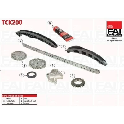 Image of 03C109158A Timing chain Kit FAI AutoParts TCK200 with gears, gaskets/seals Simplex, Low noise VOLKSWAGEN: Polo V Hatchback