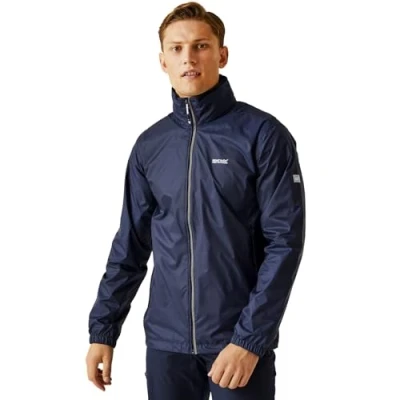 Image of Regatta Men&#039;s Lightweight Lyle IV Waterproof Packaway Jacket Moonlight Denim Tangerine Tango, Size: XL
