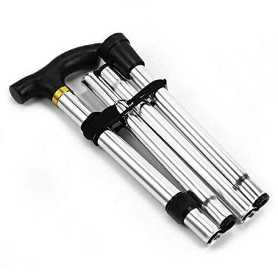 Image of KAV Walking Stick, Easy Adjustable Height Folding Extendable Cane, Lightweight Flexible and Durable Aid Mobility Collapsible Stick (Silver)