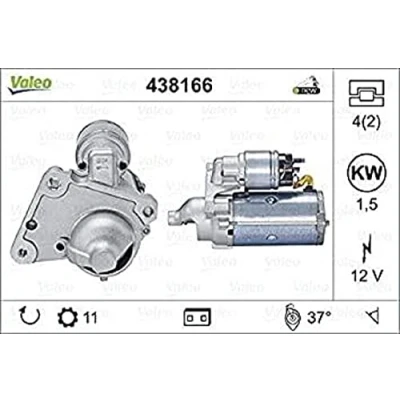 Image of 5802AA, 5802EG, 5802Z8, 9645100680, 9662854080 Starter motor VALEO NEW ORIGINAL PART 438166 12V 1,5kW 11 NO L 37 PEUGEOT: 308 I Hatchback