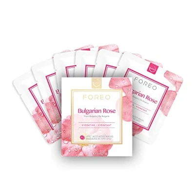 Image of FOREO Bulgarian Rose UFO Activated Facial Mask for Dry, Lifeless Skin, 6 pack, Replenishing &amp; Soothing, Jojoba Seed Oil, Cruelty Free, Clean Formula, Compatible with 2