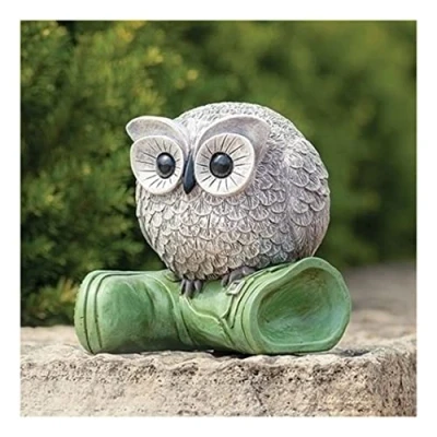 Image of Roman Pudgy Pals Owl on Boot Garden Statue, 7.25 inch Height, Outdoor Decoration