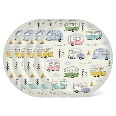 Image of Puckator Wildwood Caravan Set of 4 RPET Picnic Plates