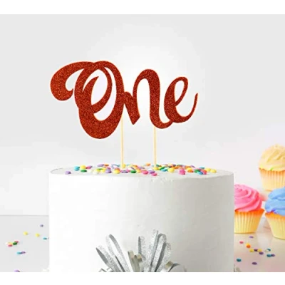 Image of 1st First Birthday Cake Topper Decoration ((Orange) One with Double Sided Glitter Stock)