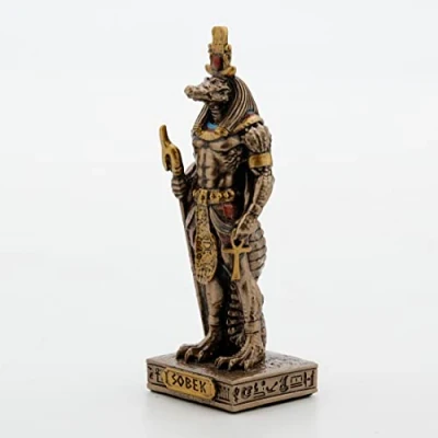 Image of Veronese Design 3 3/8 Inch Sobek The Egyptian God of Nile Resin Miniature Hand Painted Bronze Finish Figurine