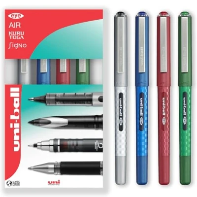 Image of uni ball EYE UB 157D Liquid Ink Rollerball Pens 0.7mm Nib In Gift Box (Pack of 4, Essentials)