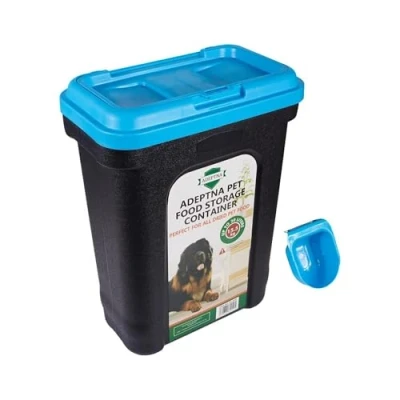 Image of ADEPTNA Large 30L Pet Food Storage Container Flip Top Locking System with Integrated Scoop Airtight Dog Cat Animal Birds Dry Dispenser Bin (BLUE LID)