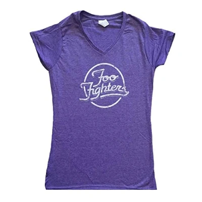 Image of Foo Fighters T Shirt Text Band Logo Official Womens Skinny Fit Purple M
