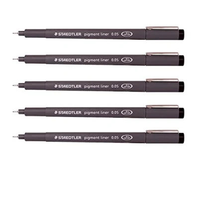 Image of Staedtler 0.05 mm Pigment Liner Fineliner Sketching Drawing Drafting Pens Pack of 5