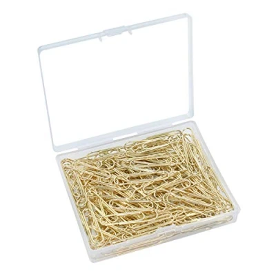 Image of OKVGO 100pcs Paper Clips with Plastic Box of Clamps for Office Stationery 33mm Gold Metal