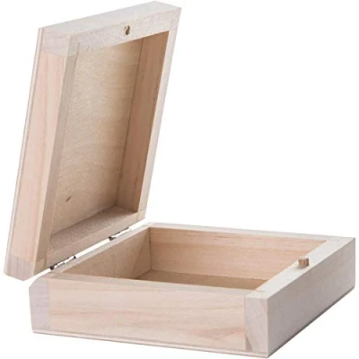 Image of Small Square Decorative Wooden Box with Lid &amp; Bolt Closure 10 x 3.7 cm Jewellery Earring Trinket Keepsake Storage Unpainted Untreated Plain Lindenwood