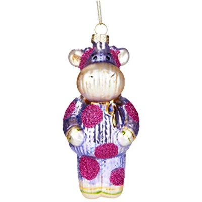 Image of BRUBAKER Cow in Knitted Suit Pink Handpainted Glass Christmas Bauble Mouthblown Tree Decoration Figures Funny Pendant Ball 5.1 inches (13 cm)