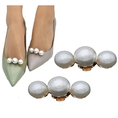 Image of 2 Pcs Pearl Shoe Clips Shoes Charms Bridal Buckles for Women Wedding Decoration