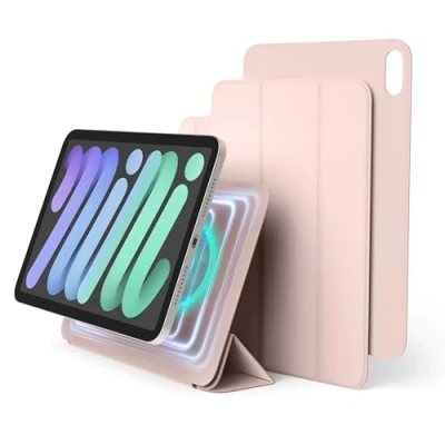 Image of elago Magnetic Folio case Compatible with iPad Mini 8.3 inch A17 Pro, 6th Generation Back Plate can be Attached to Metal Materials, Apple Pencil and elago’s (Sand Pink)