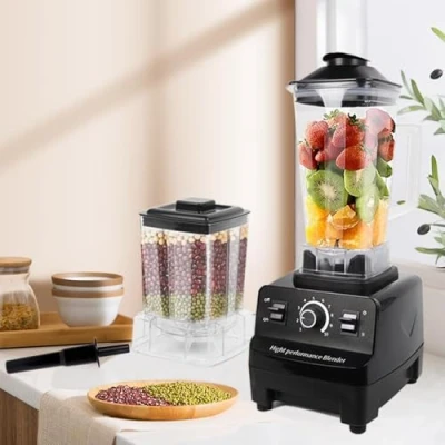 Image of Blender Smoothie Makers 1200W,2L Maker with 2 Plastic Cups, Max 48000 RPM,6 Stainless Steel blades for easy cleaning, by Blendra(Black)