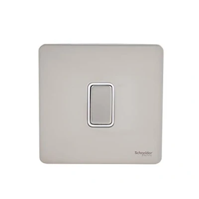 Image of Schneider Electric Ultimate Screwless Flat Plate Single Retractive 2 Way Light Switch, 16AX, GU1412RWPN, Pearl Nickel with White Insert