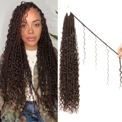 Image of Faux Locs Crochet Hair Soft Braids Extensions Butterfly for Braiding Goddess (#4, 24Inch (Pack of 8))
