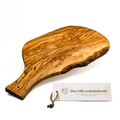 Image of Olive Wood Board,Chopping Board,Serving Tray in Natural Shape with Handle 40cm