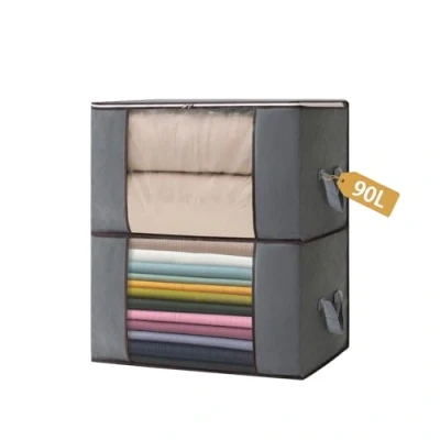 Image of Boic 2 Pack Clothes Storage Bags, 90l Large Bags With Zips, Boxes Lids Wardrobe Organiser For Comforters, Clothes, Blankets, Bedding