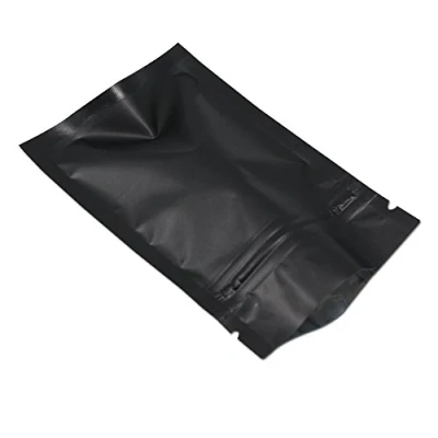 Image of Pack of 100 Matte Aluminium Foil Packaging Bag Zip Self Seal Flat Food Storage Odour Proof Mylar Bags (Matt Black, 12 x 18 cm (4.7 7.1 inch))