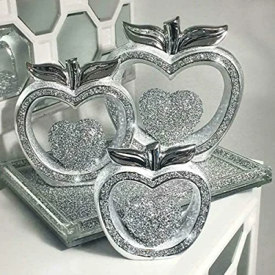Image of Biznest Set of 3 Apples Sparkly Love Crushed Diamond Sparkle Ornament Bling Gift Shelf Sitter