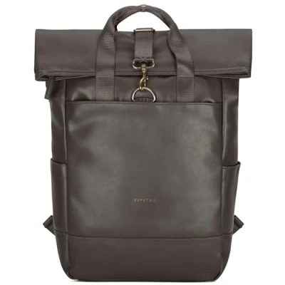 Image of Expatrié Backpack Ladies Brown Adele Rolltop Daypack Elegant for Uni, Bike &amp; Work Laptop Large Women Water Repellent