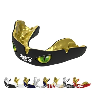Image of OPRO Instant Custom Fit Mouth Guard, Dentist Mouthguard, Revolutionary Fitting Technology for Ultimate Comfort, Protection &amp; Fit, Gum Shield Rugby, Boxing, Hockey, MMA (Green Eyes, Adult)