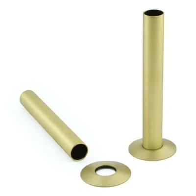 Image of 130mm Pipe Sleeves/Shrouds/Covers &amp; Collars (Pair) Brushed Brass
