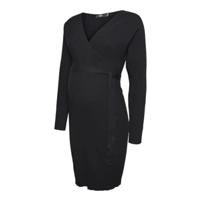 Image of Vero Moda Maternity Women&#039;s Vmmhollyrem Ls V Neck Dress Ga Noos Knit, Black, S