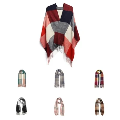 Image of Good Nite Scarf Women Winter Red Scarves Shawls Wraps Ladies Christmas Gifts Long Soft Warm Tartan Wool Spinning Tassel Stole for